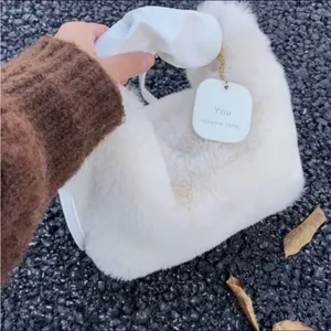 White Y2K Faux Fur Soft Two-way Crossbody Mini Handbag Purse thumbnail 4