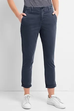 Gap Indigo Navy Blue Girlfriend Twill Stripe Khaki Chino Pants Women's Size 2 thumbnail 1