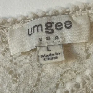 Umgee USA Teal Linen‎ Blend Lace Trim Boho Top Short Sleeve Keyhole Back Large thumbnail 3