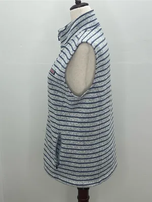 Vineyard Vines Womens Blue White Striped Full Zip Mock Neck Fleece Vest Medium thumbnail 3