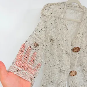 Hailey Lyn Open Weave Cardigan Womens Top Sz L Coastal Lagenlook Boho Button thumbnail 4