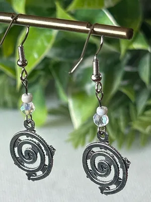 Handmade Silver Star Spiral Drop Earrings with White Bead Accent thumbnail 4