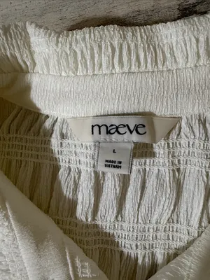Anthropologie Maeve Cream Smocked Ruffle-Cuff Collared Top Size Large thumbnail 8