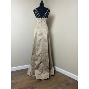 vintage bill levkoff union made usa tan brocade strappy sateen prom bridesmaid thumbnail 5