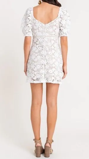 Lush Puff Sleeve Crochet Lace Mini Dress White Size Medium NWT thumbnail 5