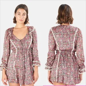 For Love & Lemon Grace Mini Dress Size Small Floral Lined Boho Prairie Feminine thumbnail 3