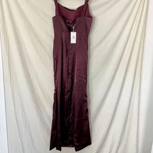 NWT Burgundy ruched leg slit formal prom dress - fits M thumbnail 4