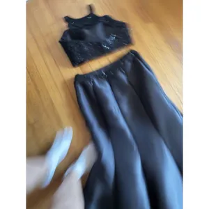 Morilee Dress Set Womens 12 Black Beaded Halter Crop Top Long Skirt Formal Prom thumbnail 8