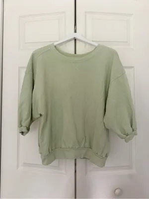 Anthropologie Pilcro The Niki Bubble Sweatshirt Light Green Pastels Crewneck M thumbnail 2