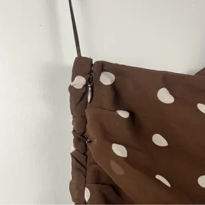 New Abercrombie & Fitch One-Shoulder Polka Dot Dress Brown White Size Medium thumbnail 8