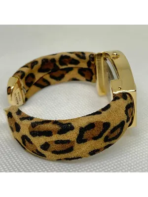Vivani Women's gold tone Cheetah Print Cuff Band watch quartz 29mm 6” running thumbnail 5