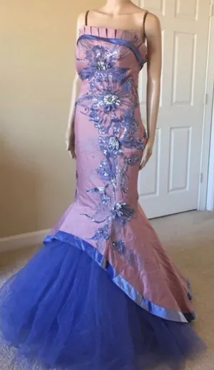 Elegant Pink and Purple Floral Mermaid Wedding Dress thumbnail 2