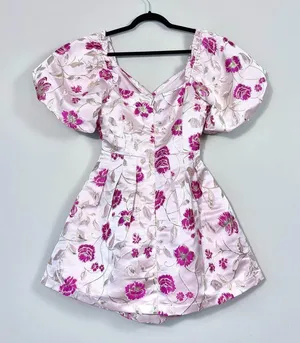 Vici Marie Anne Floral Puff Sleeve Cutout Mini Dress Medium thumbnail 6