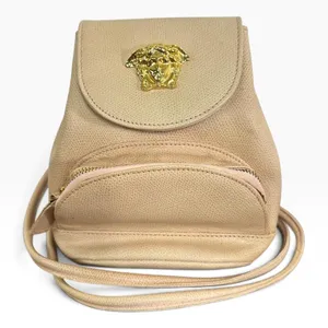 Gianni Versace Vintage Backpack Bag Womens Mini Beige Leather Italy Medusa Gold thumbnail 1