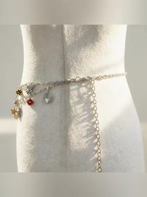 Y2K 2000s style Silver charm waist belt with various charms thumbnail 4