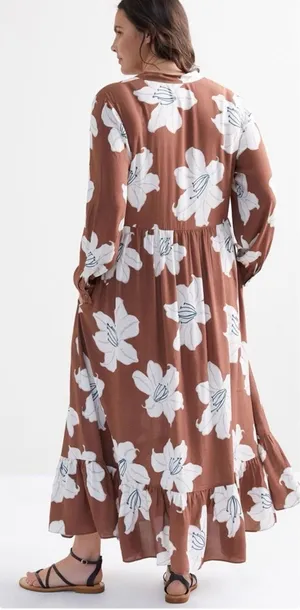 Anthropologie Brown Floral Maxi Dress thumbnail 1