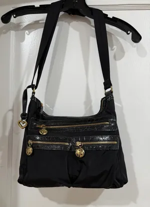 Y2K Brighton Black Crossbody Bag with Gold Hardware and leather/ leopard design thumbnail 1
