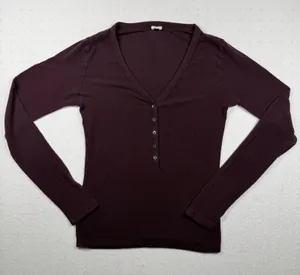 Wilfred Free Aritzia Ribbed Henley Long Sleeve Top Purple Maroon Size Small thumbnail 1