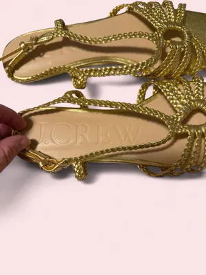 J. Crew Gold Braided-Strap Square-Toe Sandals thumbnail 5