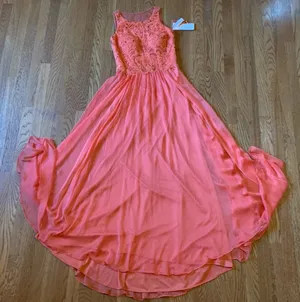 Illusion back prom evening gown size M Orange Size M thumbnail 15