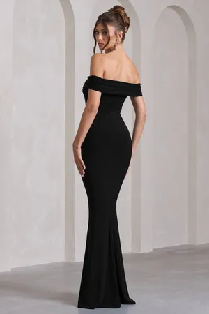 Club L London Law of Attraction Black Bardot Draped Split Maxi Dress thumbnail 3