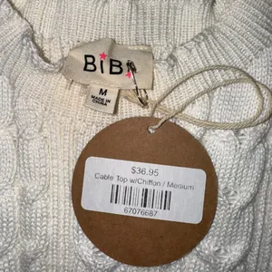 NWT Bibi Cream Cable Knit Top with Layered Chiffon Edges size medium White thumbnail 4