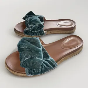 Zara Woman Teal Blue Velvet Knotted Bow Espadrille Slide Sandals Size 39 EU thumbnail 1