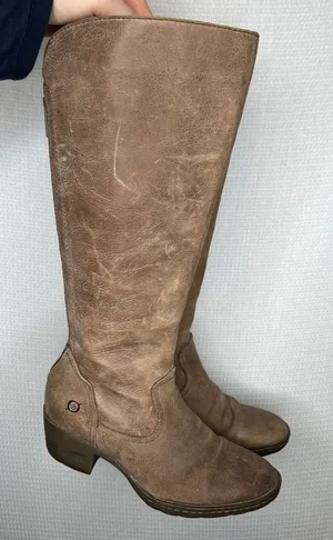 BORN Tall Knee High Boots‎ Leather Size 5 Rustic Brown Zip Side Women thumbnail 1