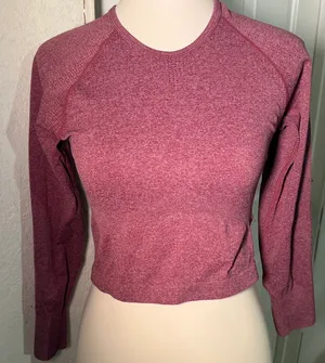 Amazon Women's Purple Cropped Stretch Long Sleeve Crew Neck Activewear Top Size L thumbnail 1