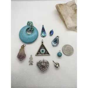 Mixed Pendant‎ Charm Lot Faux Turquoise Crystal Heart Locket Evil Eye Abalone thumbnail 2