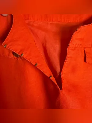 Tory Burch 100% Linen Shift Dress Orange Roll Tab Sleeve Mini Tunic Women’s 10 thumbnail 6