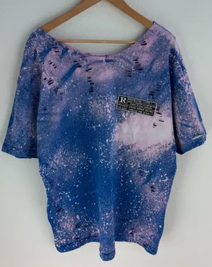 Custom "Rated R" Patch Distressed Bleach Tee Blue Size L thumbnail 1