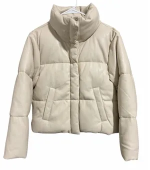 Abercrombie & Fitch Mini Puffer Vegan Leather Jacket Cream Women's Size‎ Small thumbnail 1