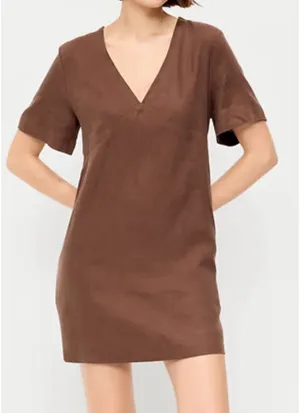 Short-Sleeve V-Neck Mini Shift Dress thumbnail 1