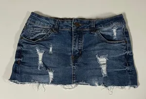 Wax Jean Blue Denim Distressed Bodycon Mini Skirt Bottoms Size S 💙✨ thumbnail 1