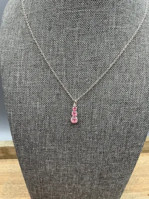 Korea Signed Silver Tone Pink Rhinestone Necklace thumbnail 4