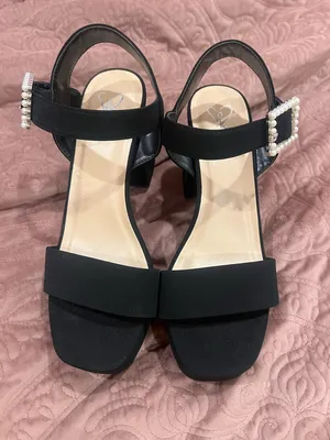 Windsor Black Platform Block Heel Sandals with Pearl Buckle thumbnail 2