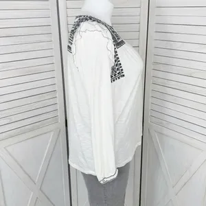 Fat‎ Face Martha Boho Embroidered V Neck Slub Knit Shirt Cream 12 Long Sleeve thumbnail 3