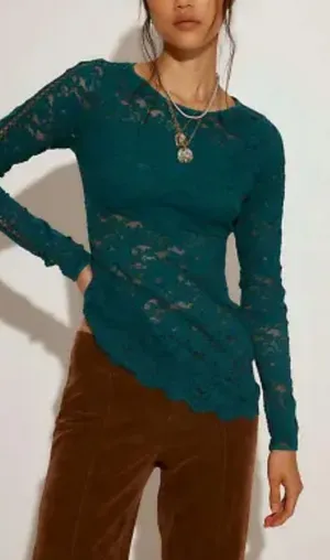 We The Free Top Emerald Green Lace L thumbnail 1