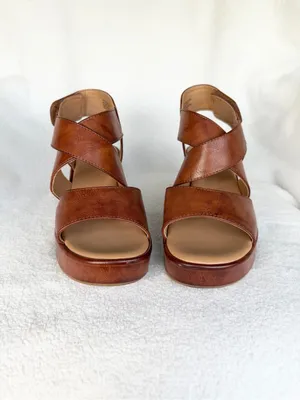 b.o.c. Women's Brown Leather Wedge Sandals - Comfortable Strappy Platform 7 thumbnail 4