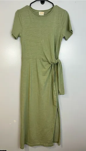 Nation LTD Lavi Tie Front Sage Green Cotton Maxi T-Shirt Dress Size XS thumbnail 1