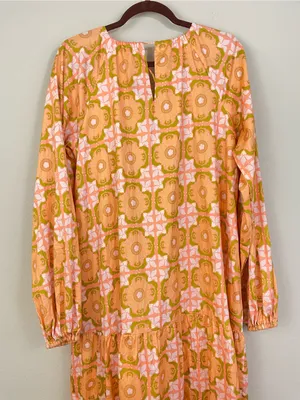 Ivy City Co Imogen Dress Orange Pink Floral Tie Neck Long Sleeve Maxi‎ Size XS thumbnail 10