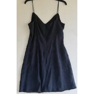 JSC Vintage 90s Black Beaded Floral Mini Dress Spaghetti Strap Size 14 Wrap Neck thumbnail 9