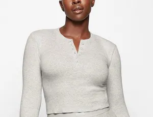 SKIMS FLAWED Cotton Ribbed Henley S thumbnail 1