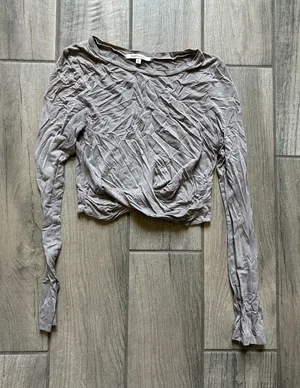 Cozy Casual Light Gray Long Sleeve Twist-Front Top thumbnail 1
