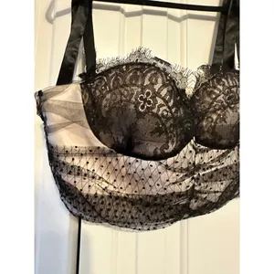 Akira Rica Rica Off Corset Crop Top Black Lace Mesh Tie Strap Large‎ NWT thumbnail 4