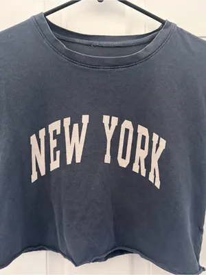 Cropped NEW YORK Graphic Tee in Faded Navy thumbnail 1
