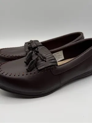 Dr Max Brown Leather Kiltie Tassel Loafers Moccasins Women’s 7.5W Wide thumbnail 3