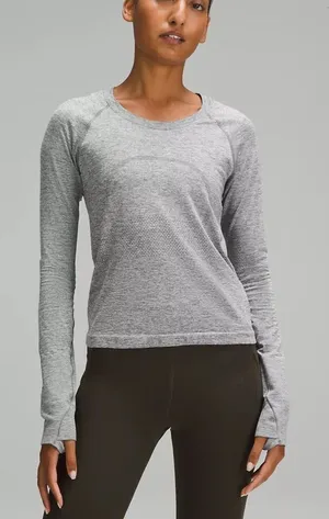 Lululemon Women Crew Neck Raglan Sleeve Swiftly‎ Tech Athletic Top Gray thumbnail 1