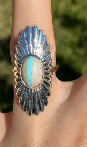 Natural Ribbon Turquoise Sterling Silver Ring Size 7 thumbnail 1